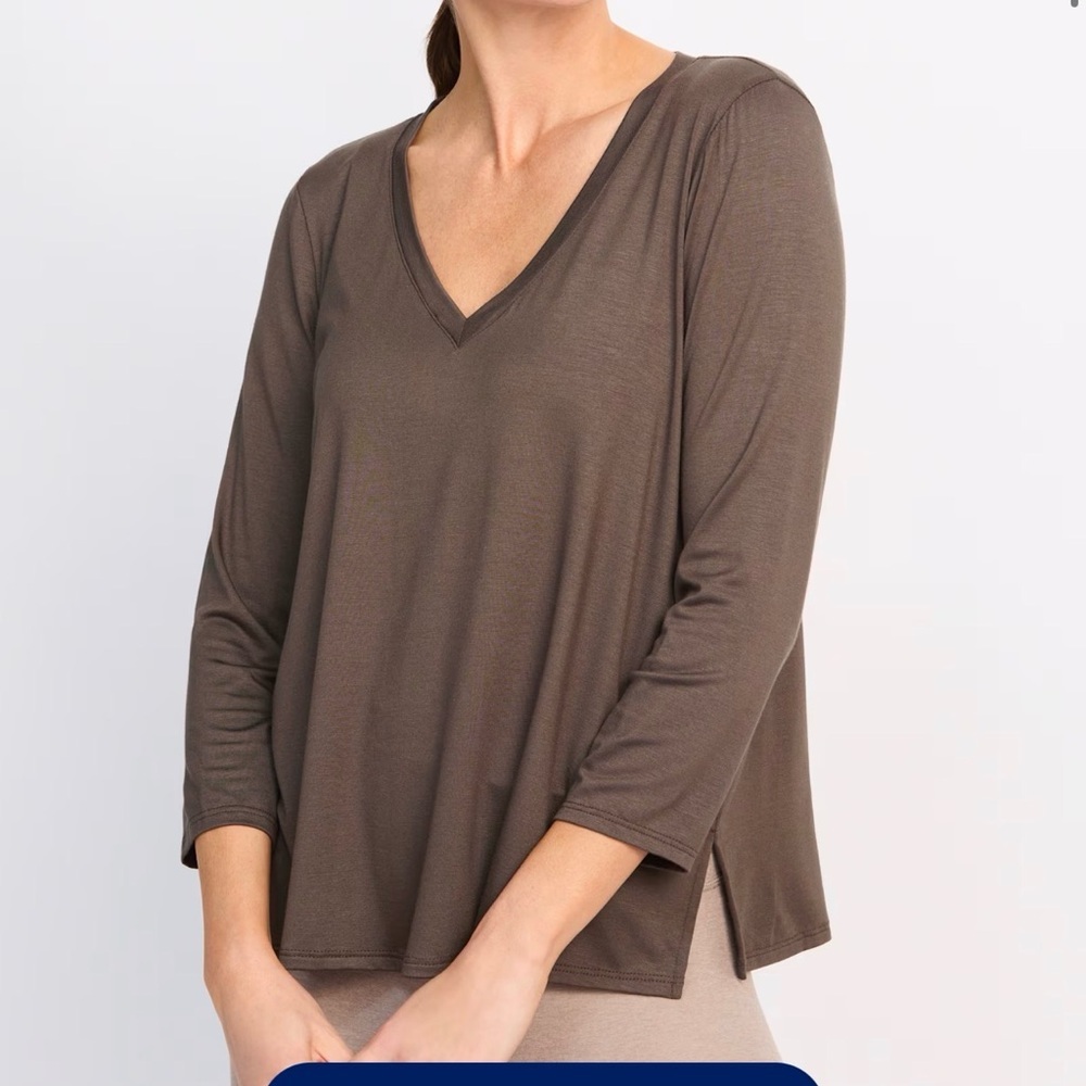 NWT Michael Stars Sue 3/4 Sleeve V-Neck Top Small Java Brown